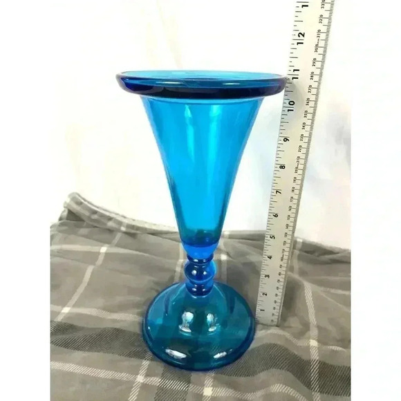 Blue Clear Pressed Glass Vase MCM Home Decor 11" Tall - Picture 3 of 11